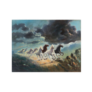 Πίνακας με άλογα του Θ.Παπαδομανωλάκη.